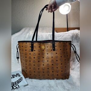 MCM Cognac Visetos Tote with Black Trim